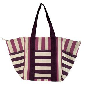 Victoria's Secret Pink Purple Stripe Zippered Canvas Weekender Tote Bag